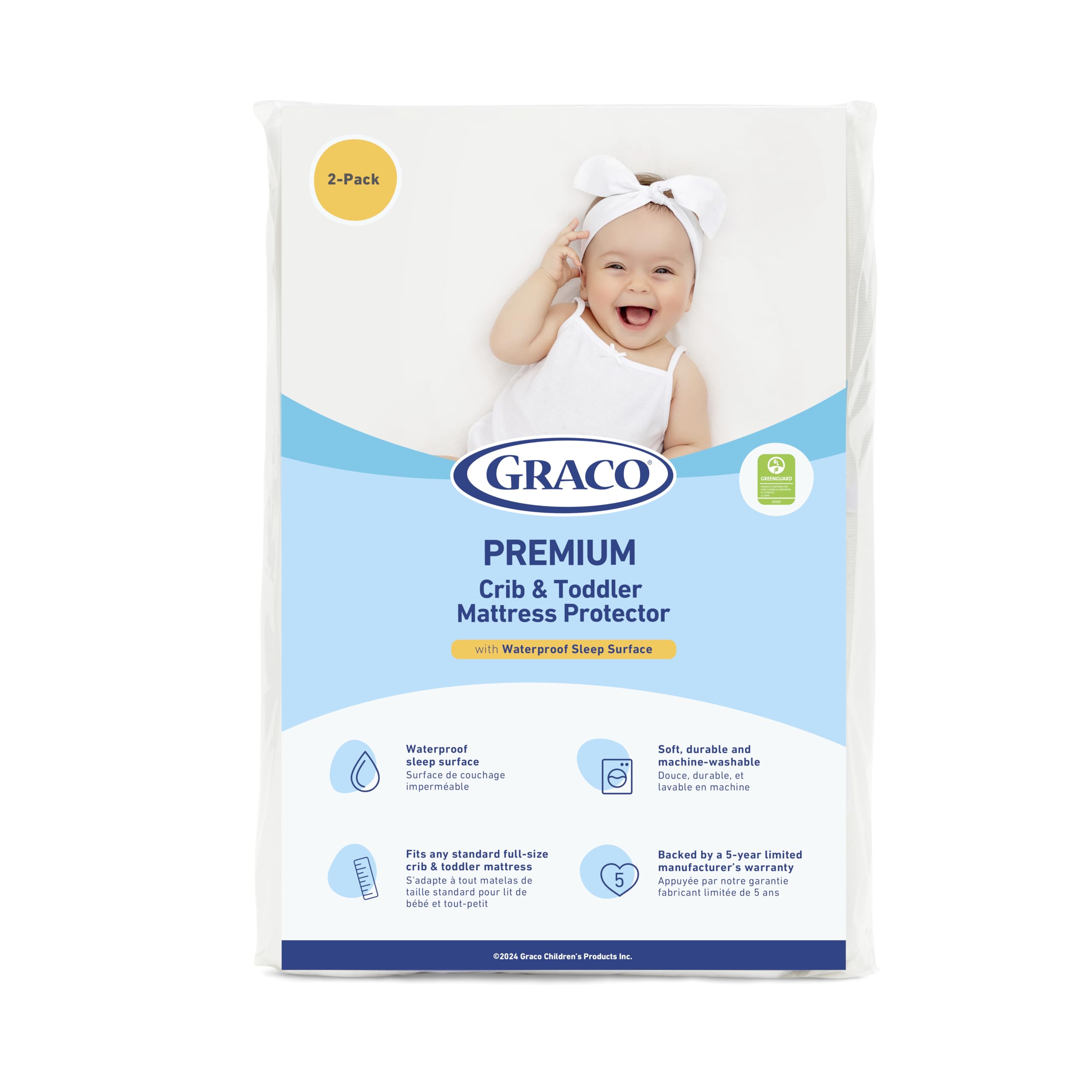 Graco Premium Waterproof Crib and Toddler Mattress Protector (2PK) – GREENGUARD Gold Certified, Machine-Washable & Dryer-Friendly, Waterproof Sleep Surface 🍁 All In One Marketplace Canada