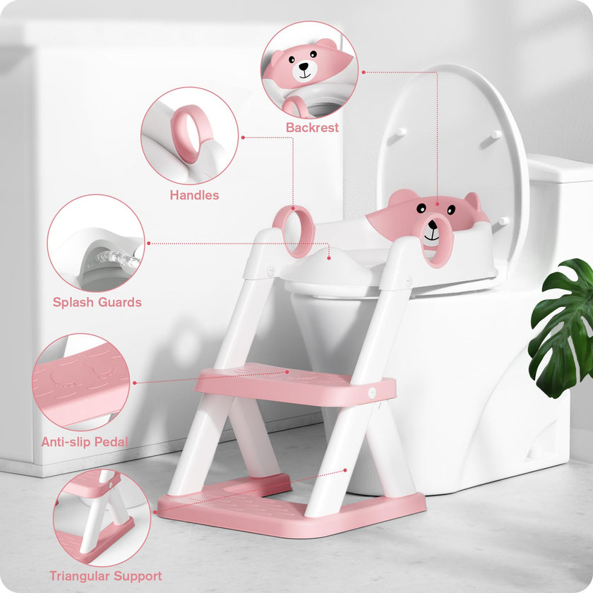 Rabb 1st Potty Training Seat, Upgrade Toddler Toilet Seat for Kids Boys Girls, 2 in 1 Potty Training Toilet for Kids, Splash Guard Anti-Slip Pad Step Stool (Pink) 🍁 All In One Marketplace Canada