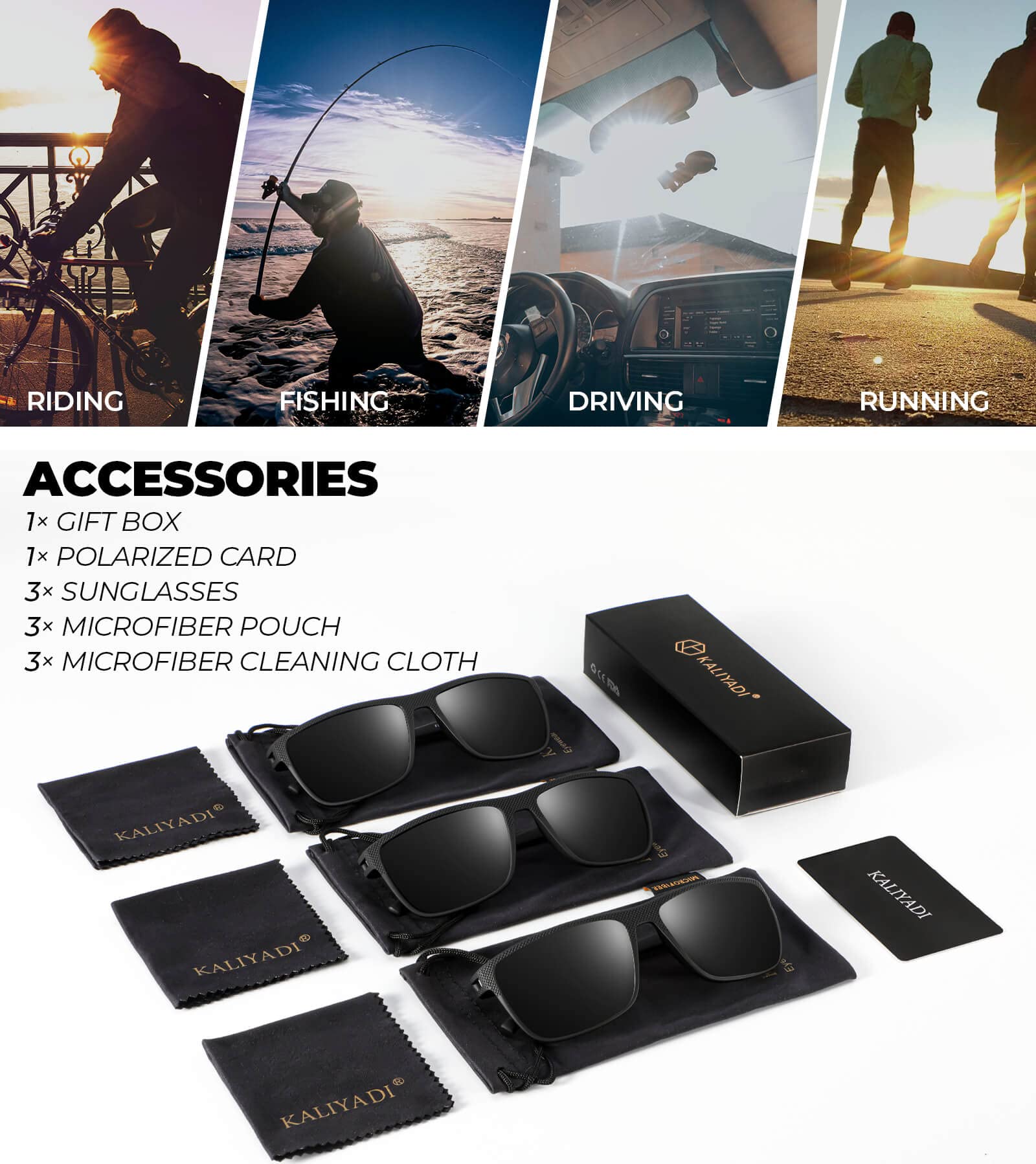 KALIYADI Polarized Sunglasses Men, Lightweight Mens Sunglasses Polarized UV Protection Driving Fishing Golf (Black/Black/Black) 🍁 All In One Marketplace Canada