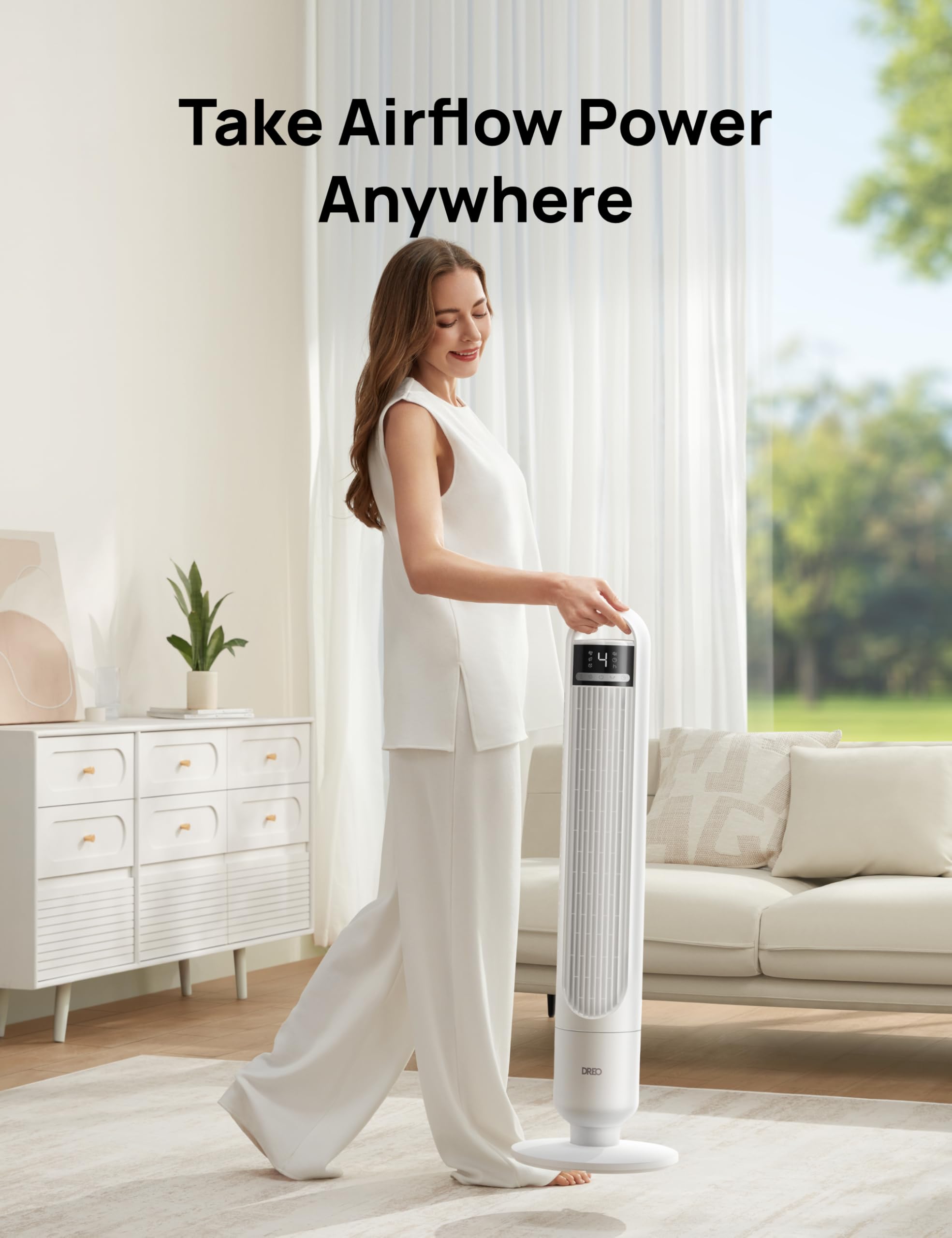 DREO Smart Tower Fan for Bedroom, 90° Oscillating Standing Fans for Room with 4 Speeds, 4 Modes, 25dB Quiet for Sleep, 25ft/s Velocity, 8H Timer, Remote/App/Voice Control for Living Room, Office, Home 🍁 All In One Marketplace Canada
