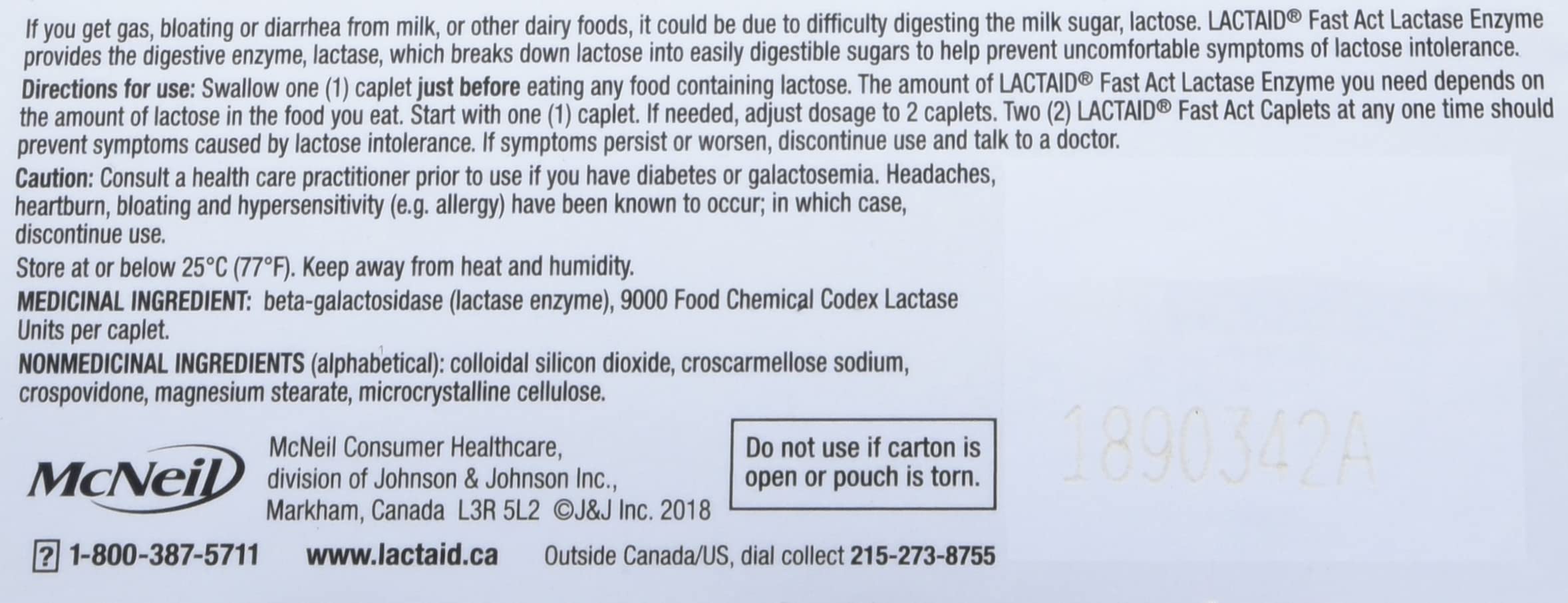 Lactaid Fast Acting Caplets - Lactose Enzyme Break Down - Gas, Bloating or Diarrhea - Milk & Dairy - 40 Caplets Per Package 🍁 All In One Marketplace Canada