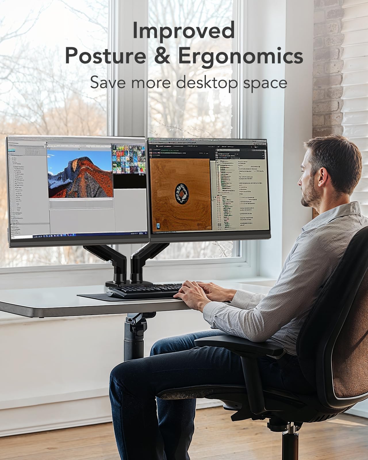 HUANUO Dual Monitor Stand for 13 to 32 Inches, Design Dual Monitor Mount, Fully Flexible Adjustable with Tilt, Swivel, Rotation, VESA 75/100, 19.8lbs per arm 🍁 All In One Marketplace Canada