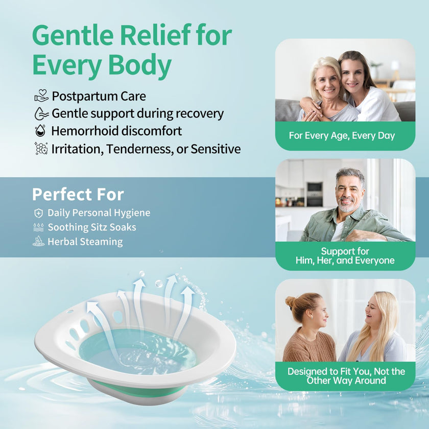 RUGUO Sitz Bath, Sitz Bath for Hemorrhoids - Sitz Bath for Toilet Seat - Sitz Bath for Postpartum Care, Sits Bath Kit for Women, Collapsible, Wider Seating Area, Deeper Bowl 🍁 All In One Marketplace Canada