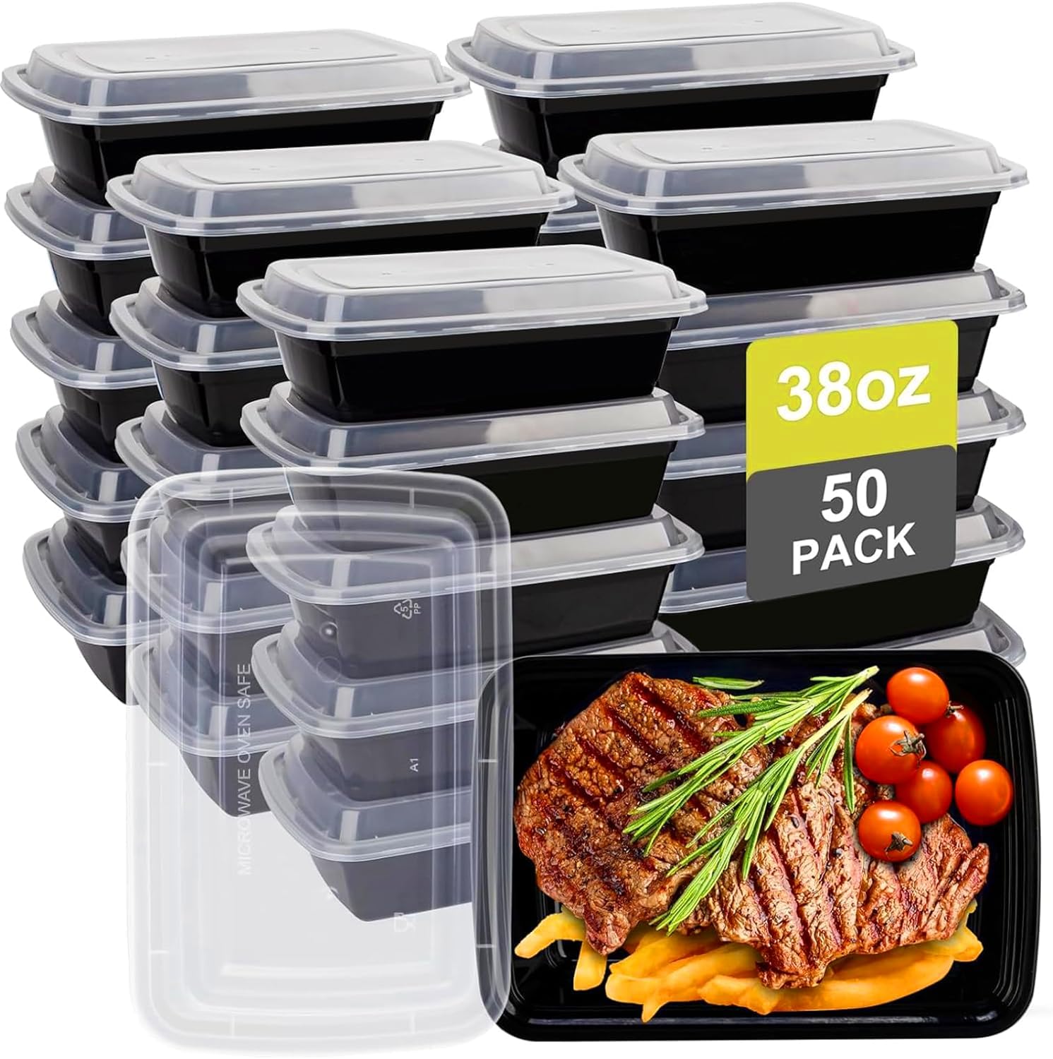 50 Pack Meal Prep Containers with Lids 38oz - Plastic Food Storage Containers with lids - Disposable Take out Containers with Lid for Meal Prep - BPA Free, Microwave/Dishwasher/Freezer Safe 🍁 All In One Marketplace Canada