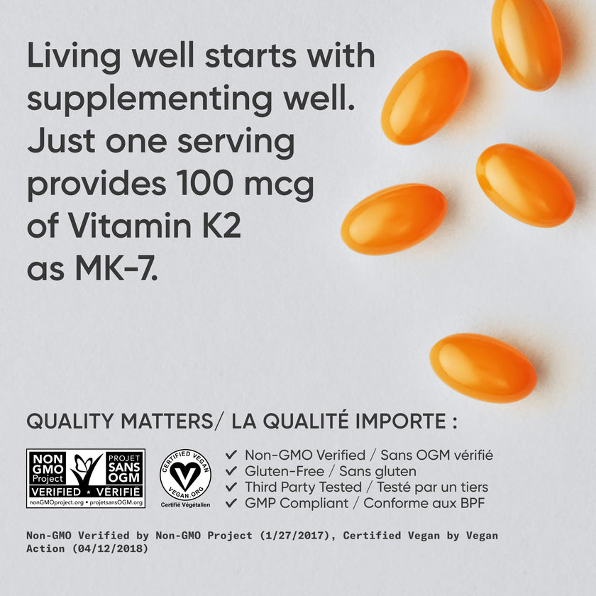 Sports Research® Vitamin K2 MK-7 100mcg with Coconut MCT Oil, 60 Vegan Softgels (2 Month Supply), Vegan Certified, Non-GMO Verified, Gluten & Soy Free Supplement 🍁 All In One Marketplace Canada