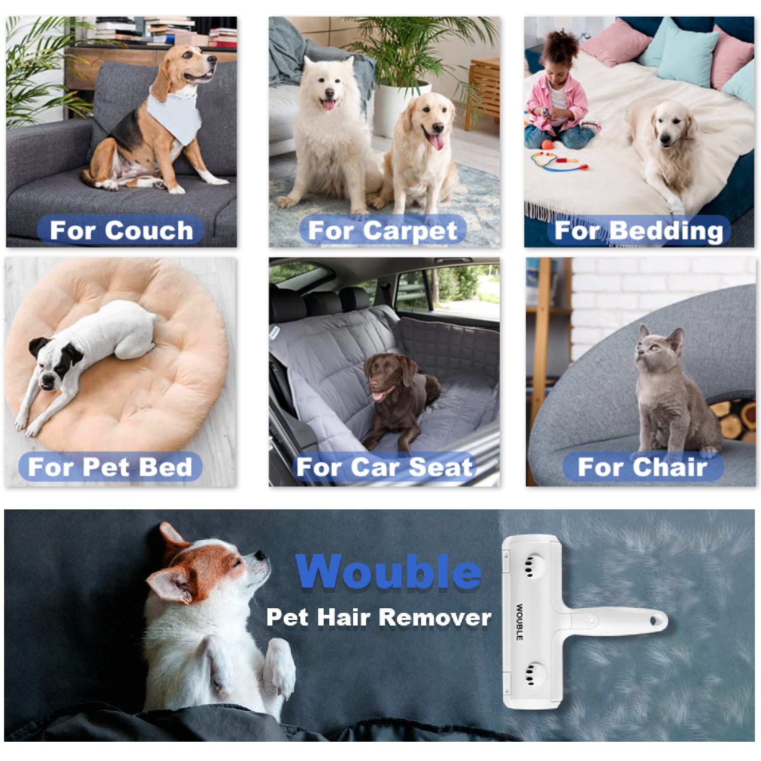 Wouble Pet Hair Remover Roller, Reusable Lint Roller for Pet Hair,Self Clean Dog Cat Fur Removal Brush, from Carpet, Furniture, Rugs, Laundry, Bedding, Sofa-White 🍁 All In One Marketplace Canada