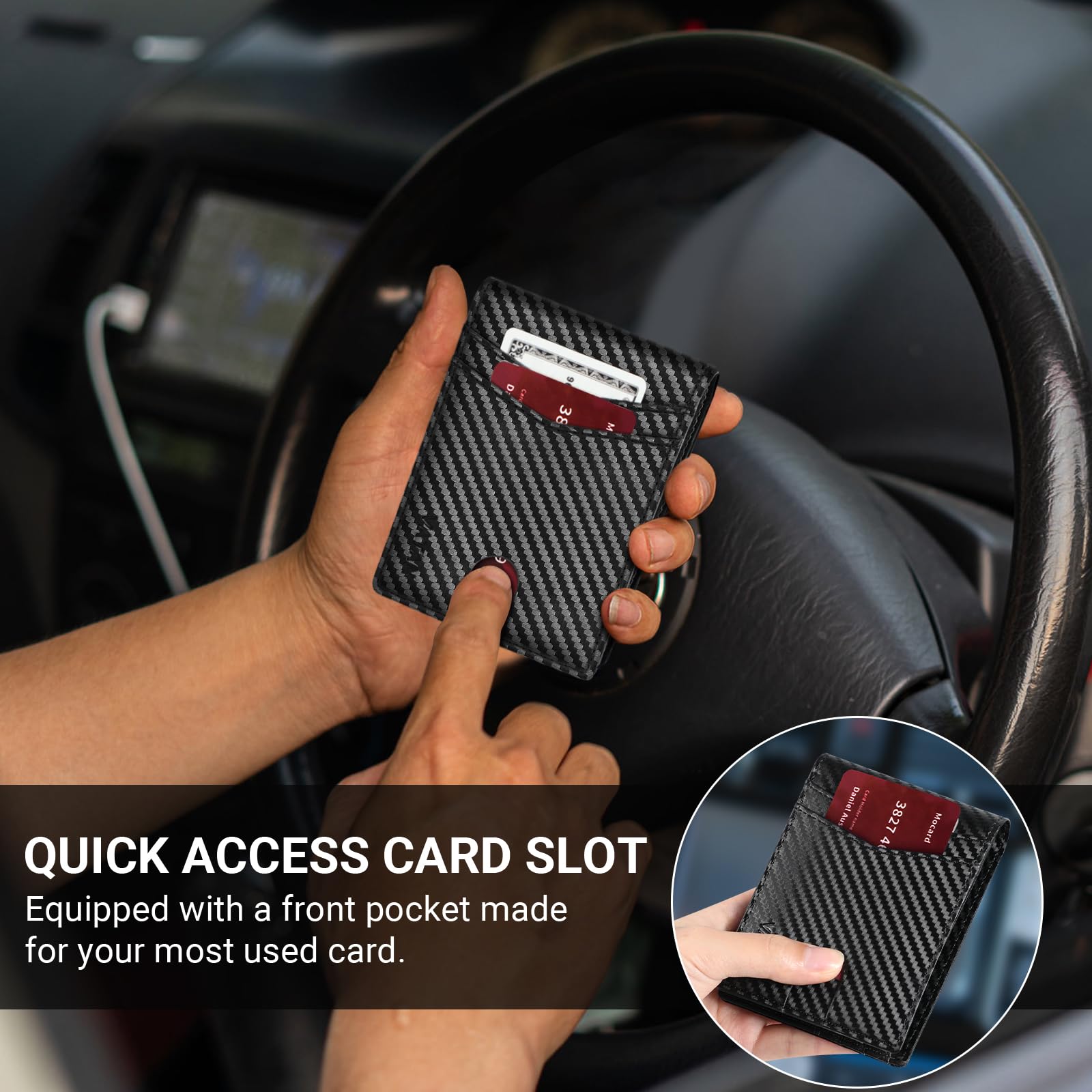 VATAN Wallet for Men Slim RFID Blocking Leather Credit Card Holder Wallet for 15 Cards, Bifold Minimalist Thin Wallet with 2 ID Windows & Cash Slot, with Gift Box (Carbon Fiber Black) 🍁 All In One Marketplace Canada