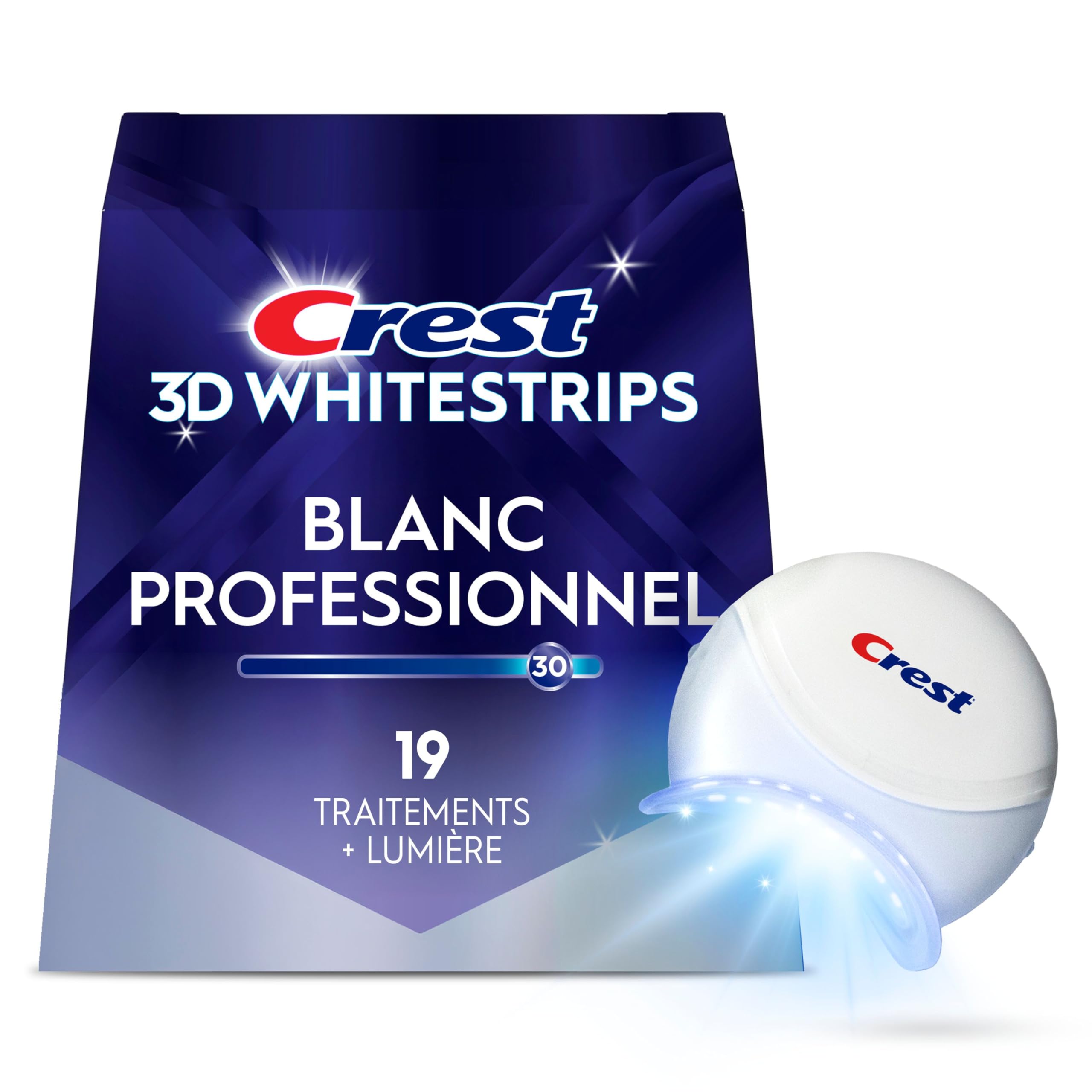 Crest 3D Whitestrips Professional White + Whitening Light At-Home Teeth Whitening Kit, 19 Treatments + Light, 30 Levels Whiter 🍁 All In One Marketplace Canada