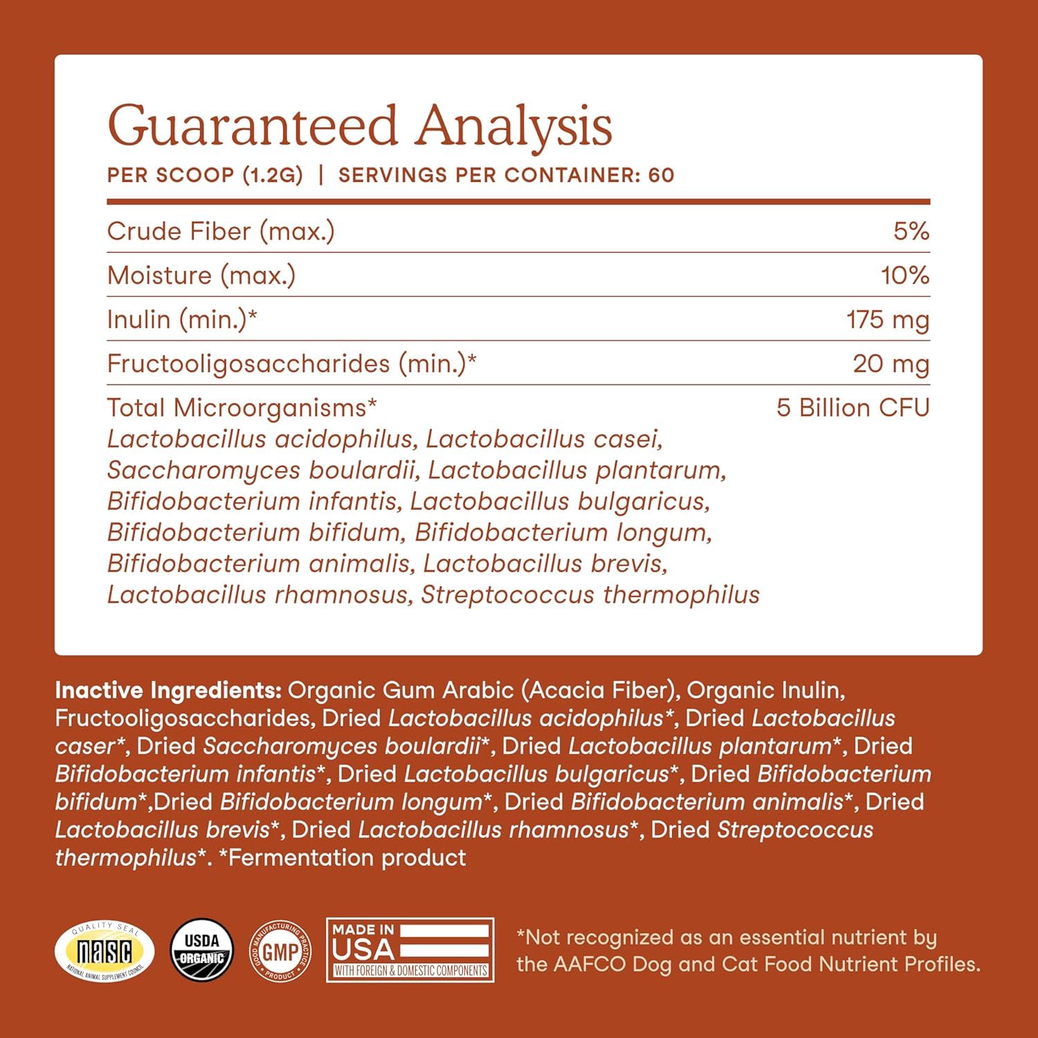Fera Pets Probiotics for Dogs & Cats with Prebiotics - USDA Organic - Gut Health Powder Supplement with 12 Strains and 5 Billion CFUs - Supports Immunity, Energy and Skin & Coat - 60 Scoops 🍁 All In One Marketplace Canada