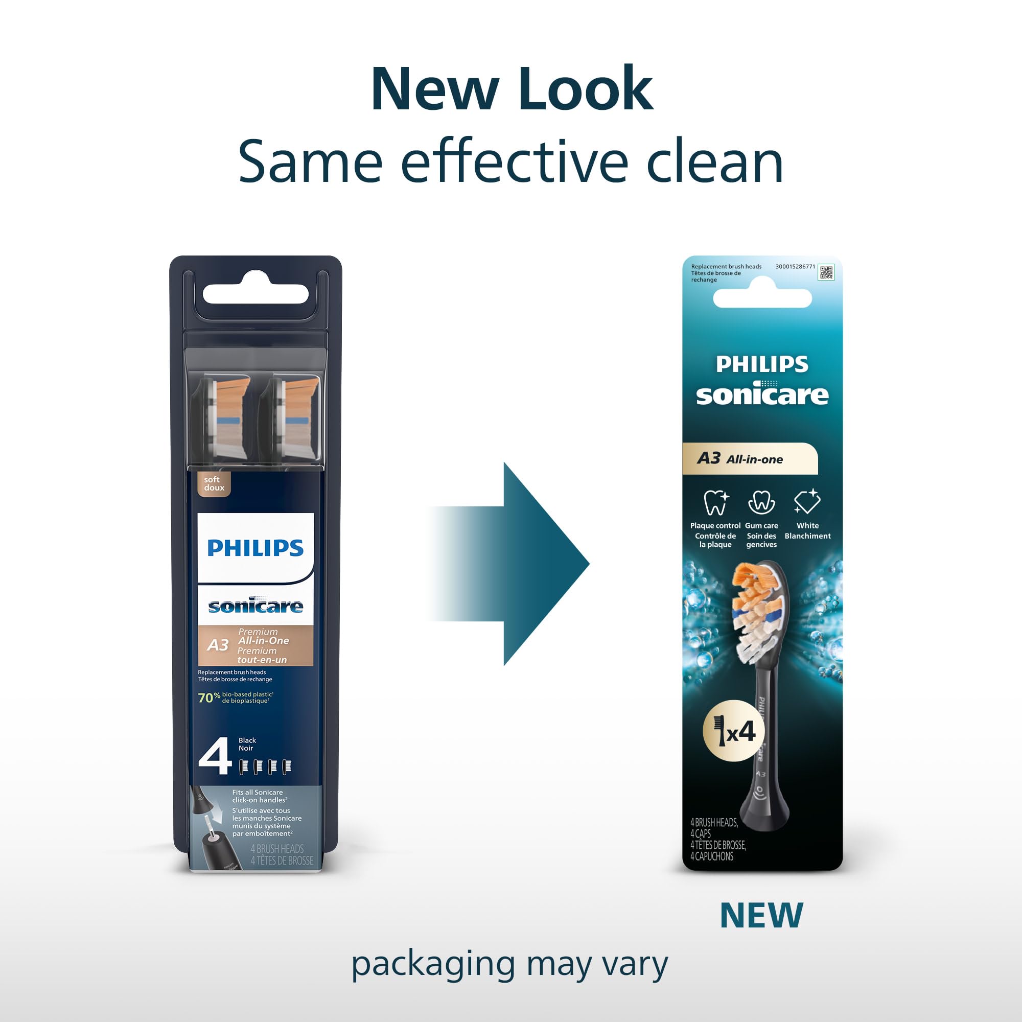 Philips Sonicare A3 All-in-One Genuine Replacement Electric Toothbrush Heads, 4 Pack One Year Supply, For effective whitening, plaque removal and better gum health, Black, HX9094/95 🍁 All In One Marketplace Canada