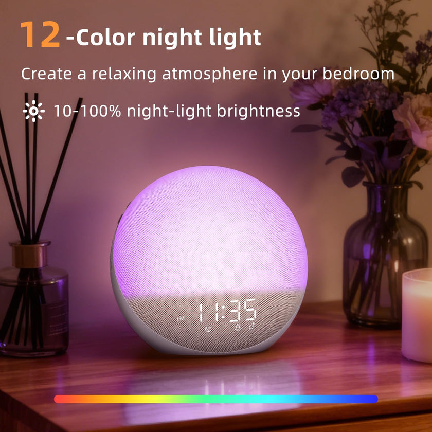 Sunrise Alarm Clock White Noise Machine: Natural Wake Up Light - Dimmable Clock with Bluetooth Speaker for Bedroom - 25 Sleep Sounds for Baby Adults Kids Putty 🍁 All In One Marketplace Canada