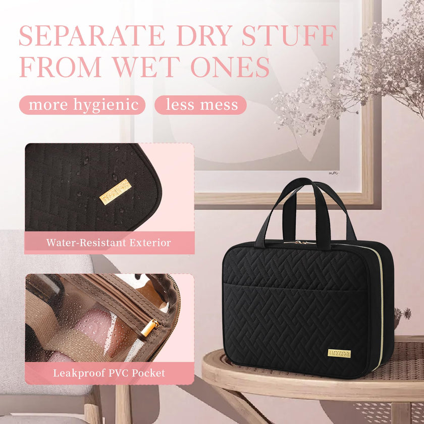 HOTOR Travel Toiletry Bag - Toiletry Bag w/Hanging Hook for Women & Men, Makeup Bag/Big Comparment, Waterproof for Travel Accessories, Travel Essentials, Small, Black 🍁 All In One Marketplace Canada