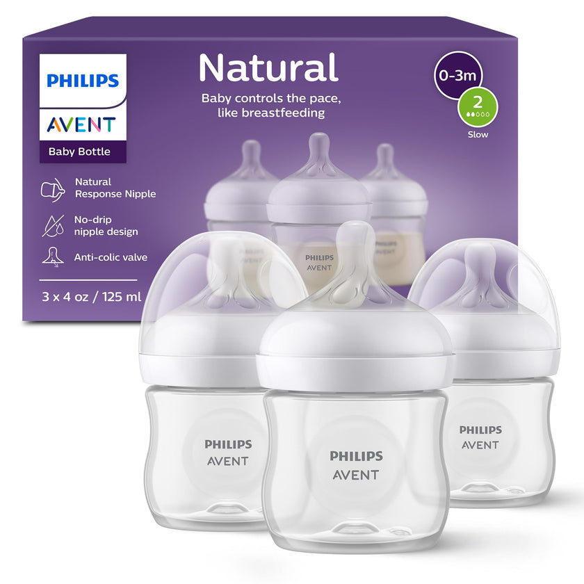 Philips Avent Natural Baby Bottle with Natural Response Nipple (Slow Flow, Flow 2), 4oz, 3-pack, SCY900/03 🍁 All In One Marketplace Canada