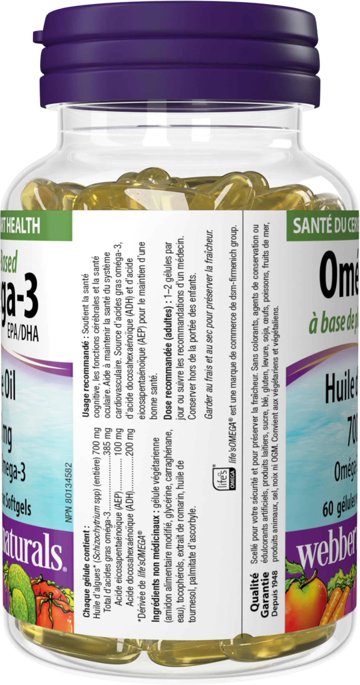 Webber Naturals Plant-Based Omega-3, 60 Softgels, Fish-Free Source of Omega-3, From Sustainably Cultivated Algae, Vegan 🍁 All In One Marketplace Canada