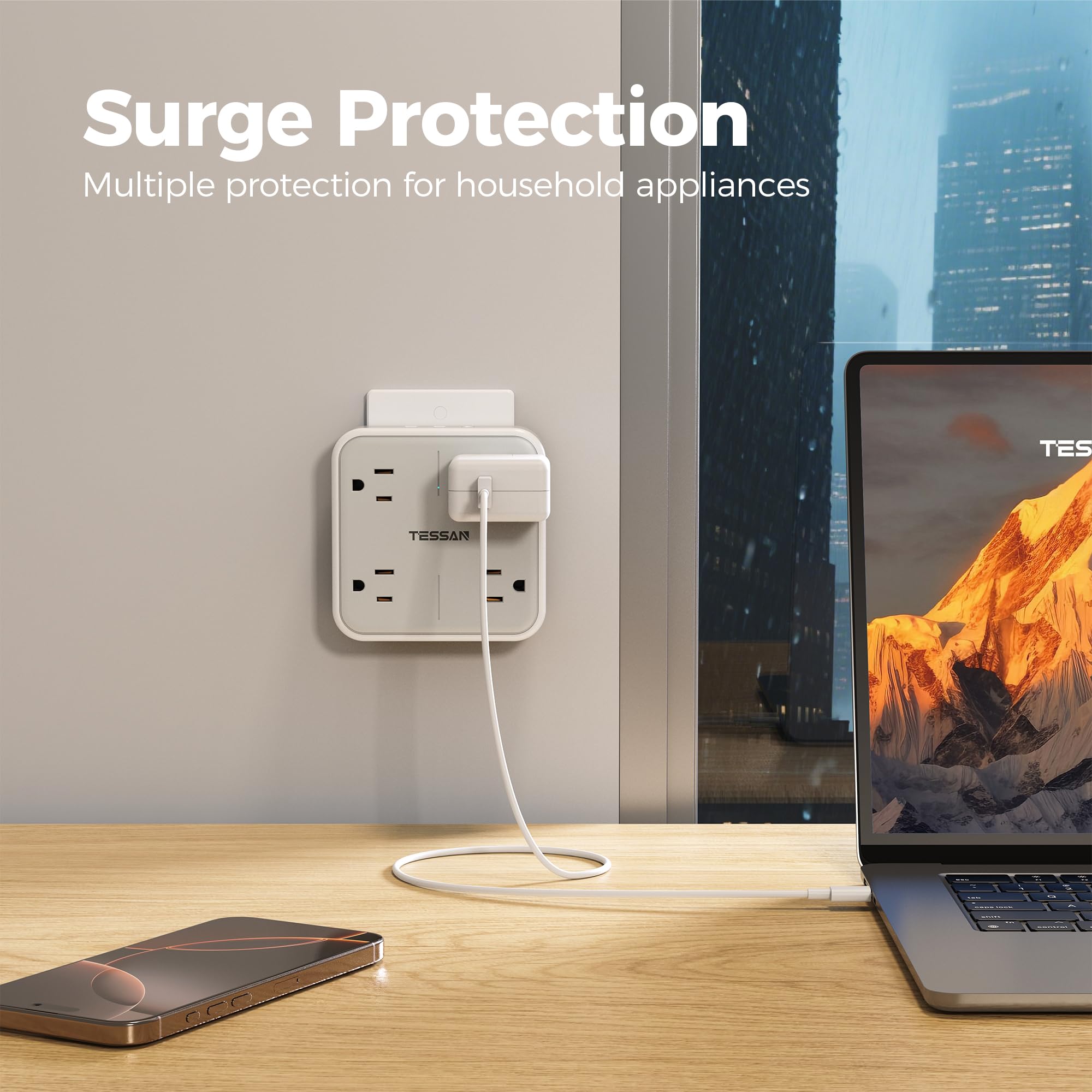Wall Outlet Extender, TESSAN 4 Multi Plug Outlet Splitter with 1 USB C and 2 USB A Charging Ports, Multiple Plug Extension Block with Surge Protector for Home, Kitchen, Office, Dorm, Gray 🍁 All In One Marketplace Canada