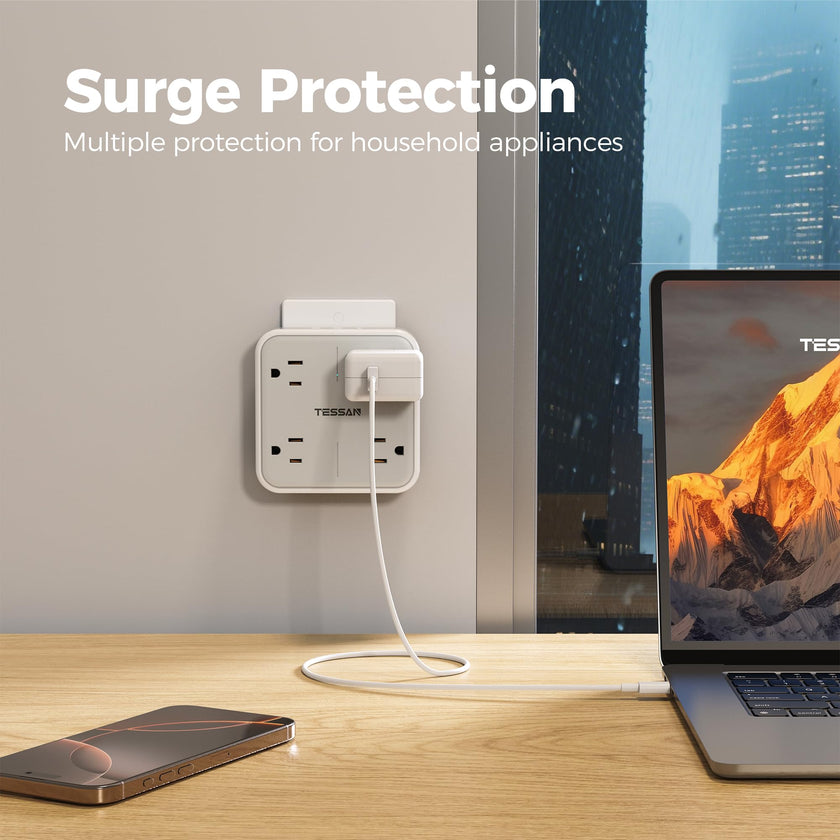 Wall Outlet Extender, TESSAN 4 Multi Plug Outlet Splitter with 1 USB C and 2 USB A Charging Ports, Multiple Plug Extension Block with Surge Protector for Home, Kitchen, Office, Dorm, Gray 🍁 All In One Marketplace Canada