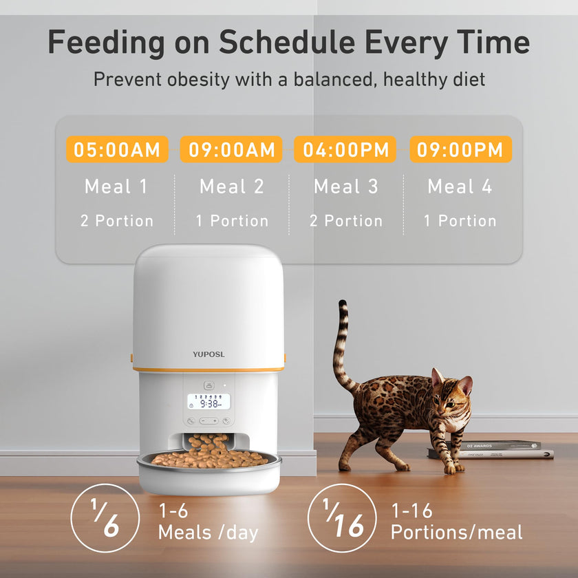 Yuposl Automatic Cat Feeder, 3L Cat Food Dispenser with Over 180-day Battery Life, Anti-Jam Design, 1-6 Meals Per Day with Stainless Steel Cat Bowl, Keep Cat Dry Food Fresh, Also for Small Dog 🍁 All In One Marketplace Canada