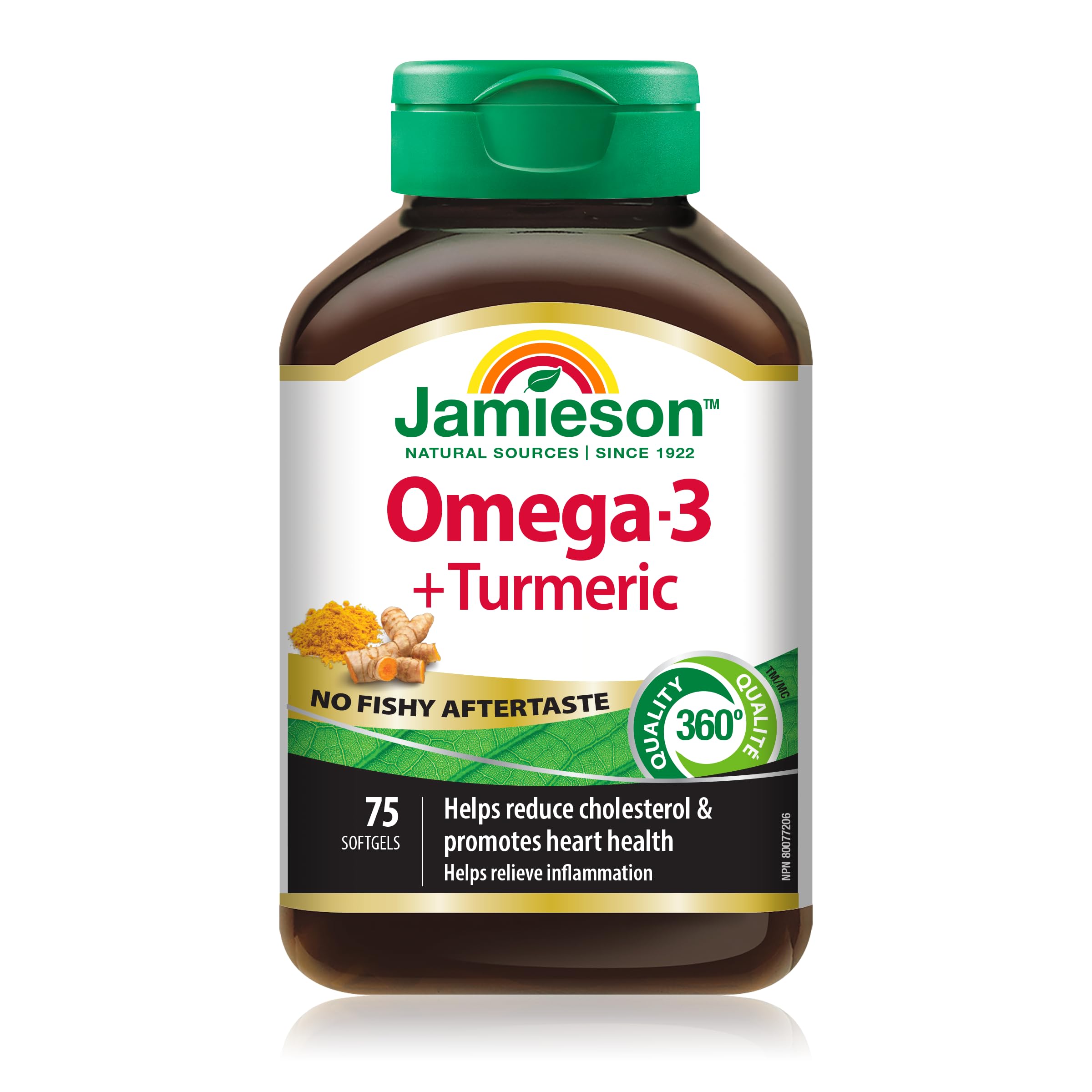 Jamieson Omega-3 + Turmeric Softgels, No Fishy Aftertaste, Supports Heart, Brain, and Joint Health. Fish Oil, Reduces Cholesterol and Inflammation, with EPA and DHA, Gluten-Free, 75 Count, Proudly Canadian 🍁 All In One Marketplace Canada