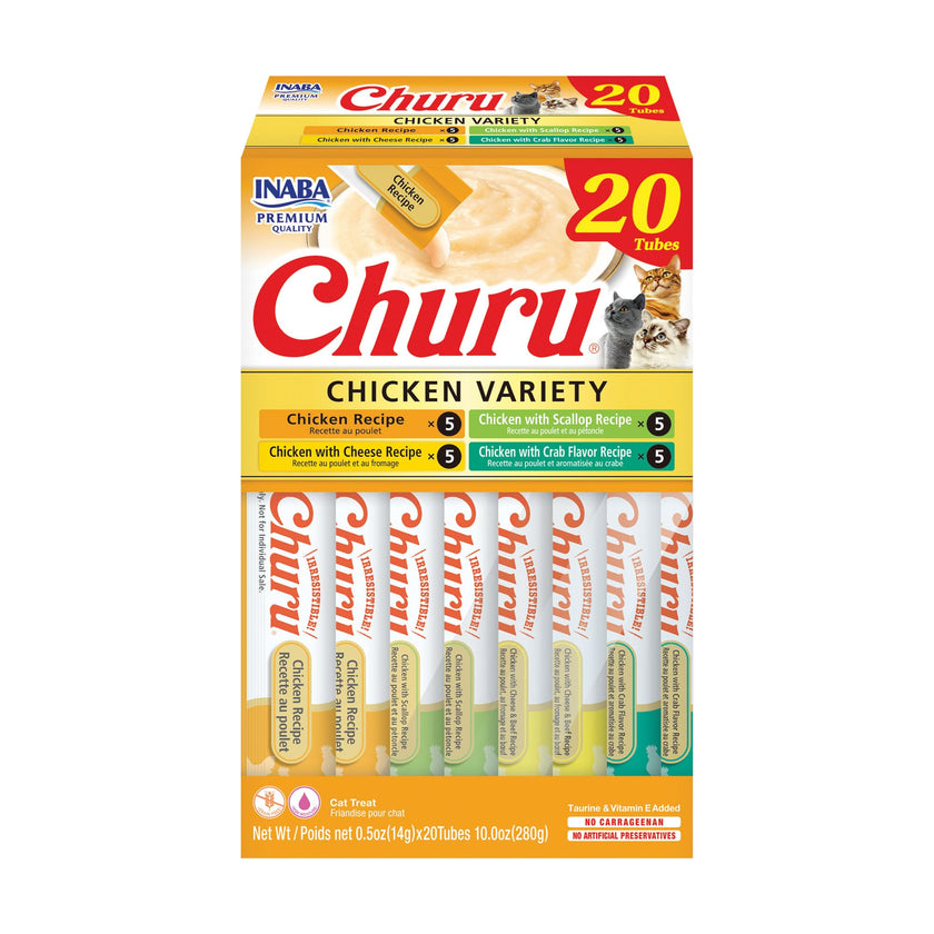 INABA Churu Cat Treats, Grain-Free, Lickable, Squeezable Creamy Purée Cat Treat/Topper with Vitamin E & Taurine, 0.5 Ounces Each Tube, 20 Tubes, Chicken Variety Box 🍁 All In One Marketplace Canada