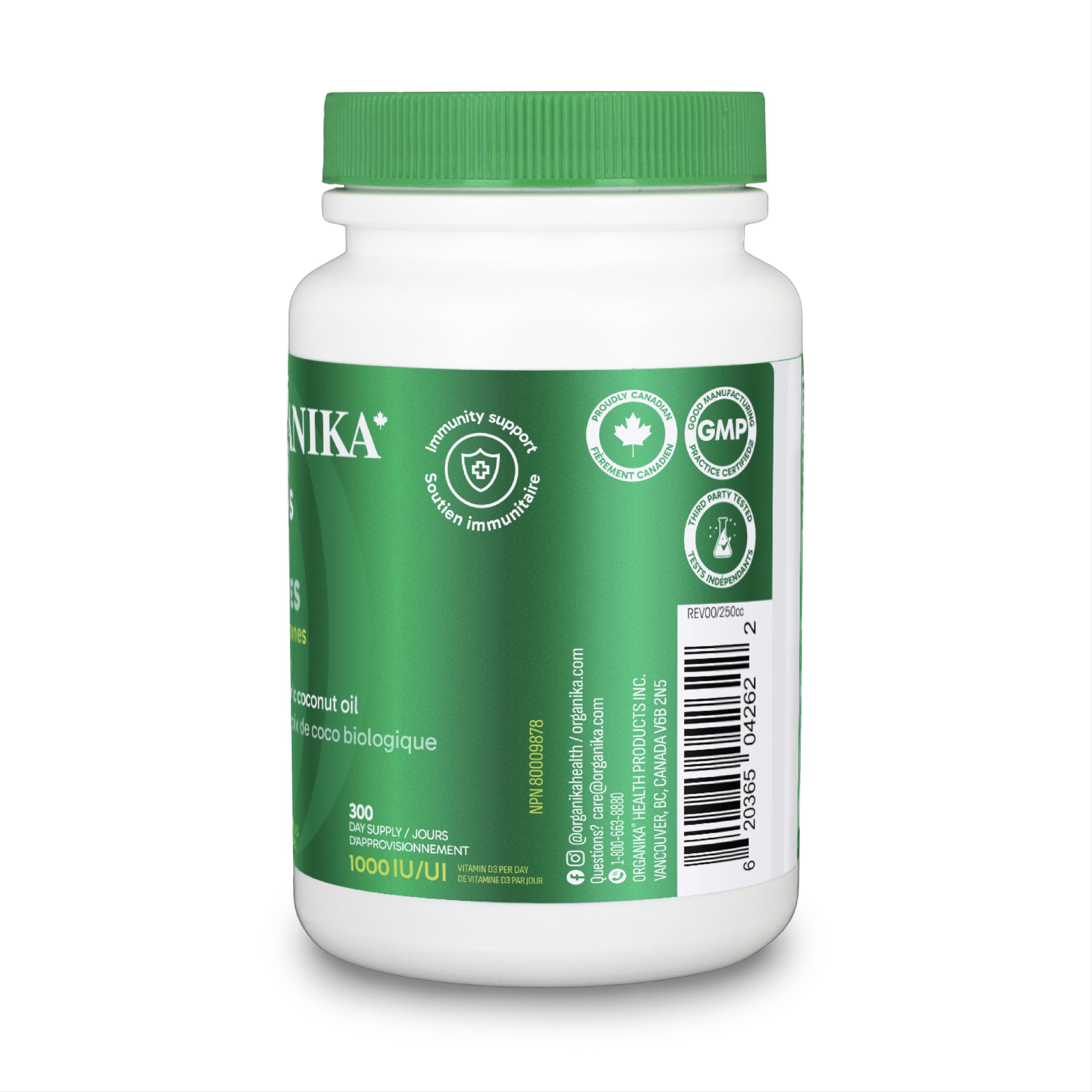 Organika Vitamin D3 + K2 (MK7)- 1000IU D3 and 120mcg K2 per capsule- High Potency, Supports Healthy Immune Function and Bones + Teeth- 300sftgl 🍁 All In One Marketplace Canada