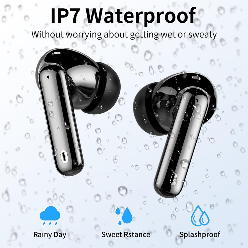 Wireless Earbuds, Bluetooth Headphones 5.4 HiFi Stereo, Wireless Earphones with ENC Noise Cancelling Mic, IP7 Waterproof in Ear Headphones, LED Digital Display Ear Buds, Touch Control, Black 🍁 All In One Marketplace Canada
