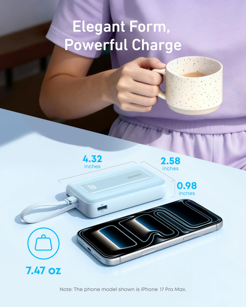 Anker Portable Charger, 10,000mAh 30W Power Bank, USB-C in and Out Fast Charging Battery Pack, Travel Essential Phone Power Bank, for iPhone 17/16, Galaxy and More (Black, 10000.00, Milliamp Hours) 🍁 All In One Marketplace Canada
