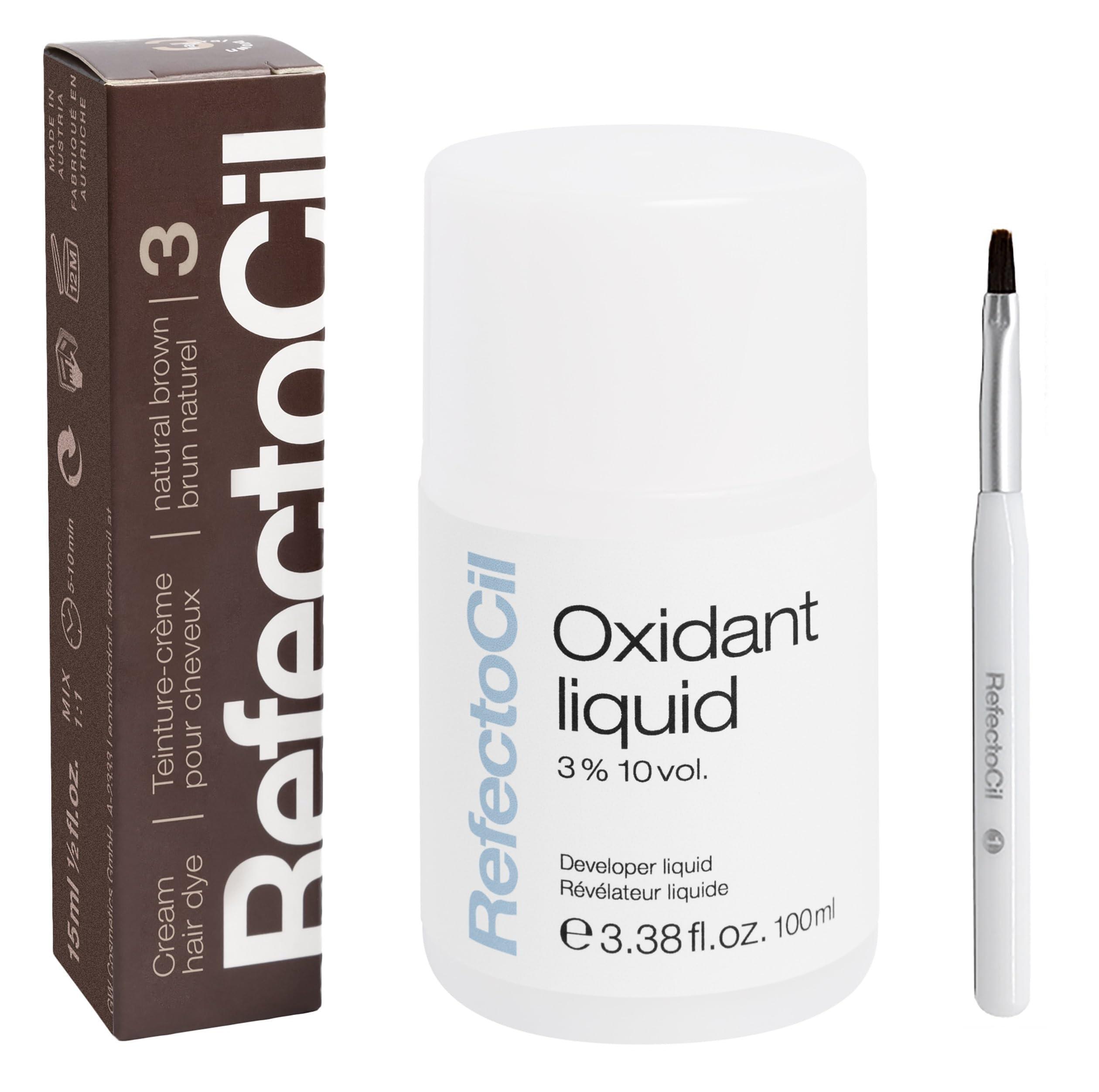 RefectoCil Natural Brown (#3) Hair Tinting Kit Includes Eyebrow Tint + Liquid Oxidant 3% + Mixing Brush 🍁 All In One Marketplace Canada