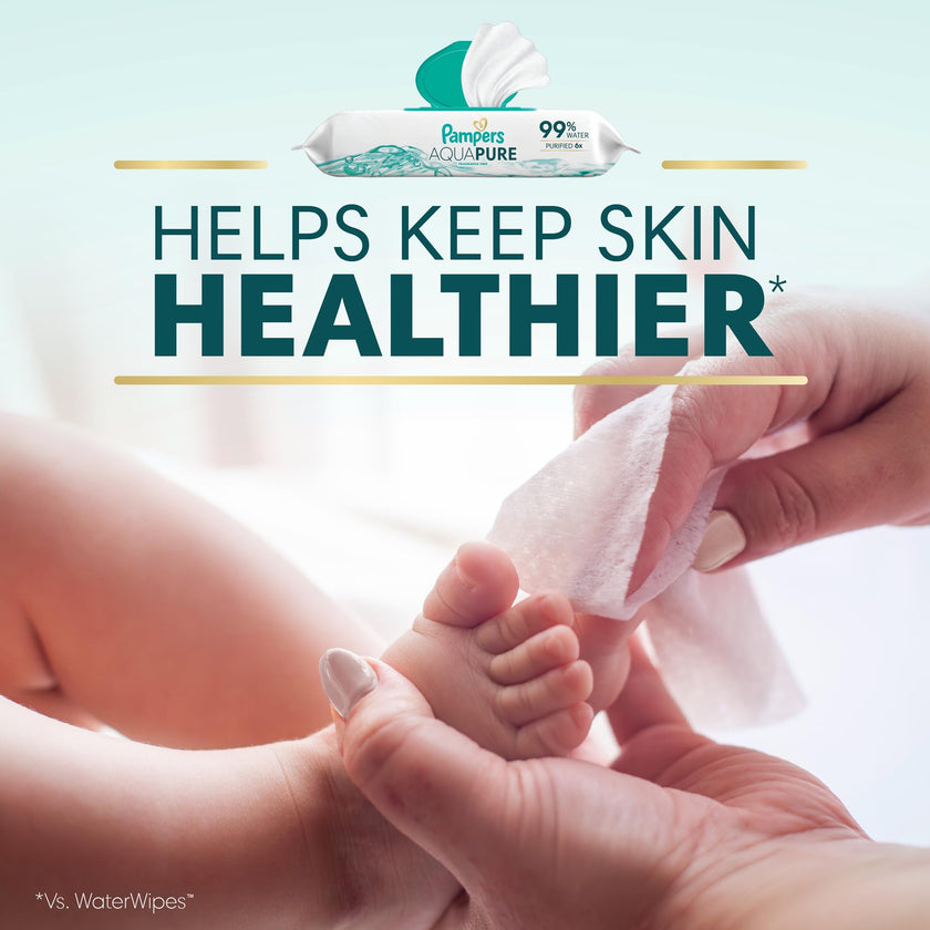 Pampers Aqua Pure Baby Wipes, 99% Water, Fragrance Free, 672 Baby Wipes Total (12X Flip-Top Packs) 🍁 All In One Marketplace Canada