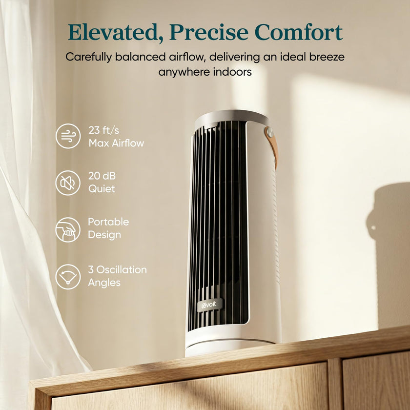 Levoit Mini Tower Fan for Bedroom, Quiet Cooling Desk Fan with Upgraded DC Motor, 20dB Ultra Silent, Portable Small Standing Fan with 5 Speeds, Multi‑Angle Oscillation, Remote & 12H Timer, Windi 🍁 All In One Marketplace Canada