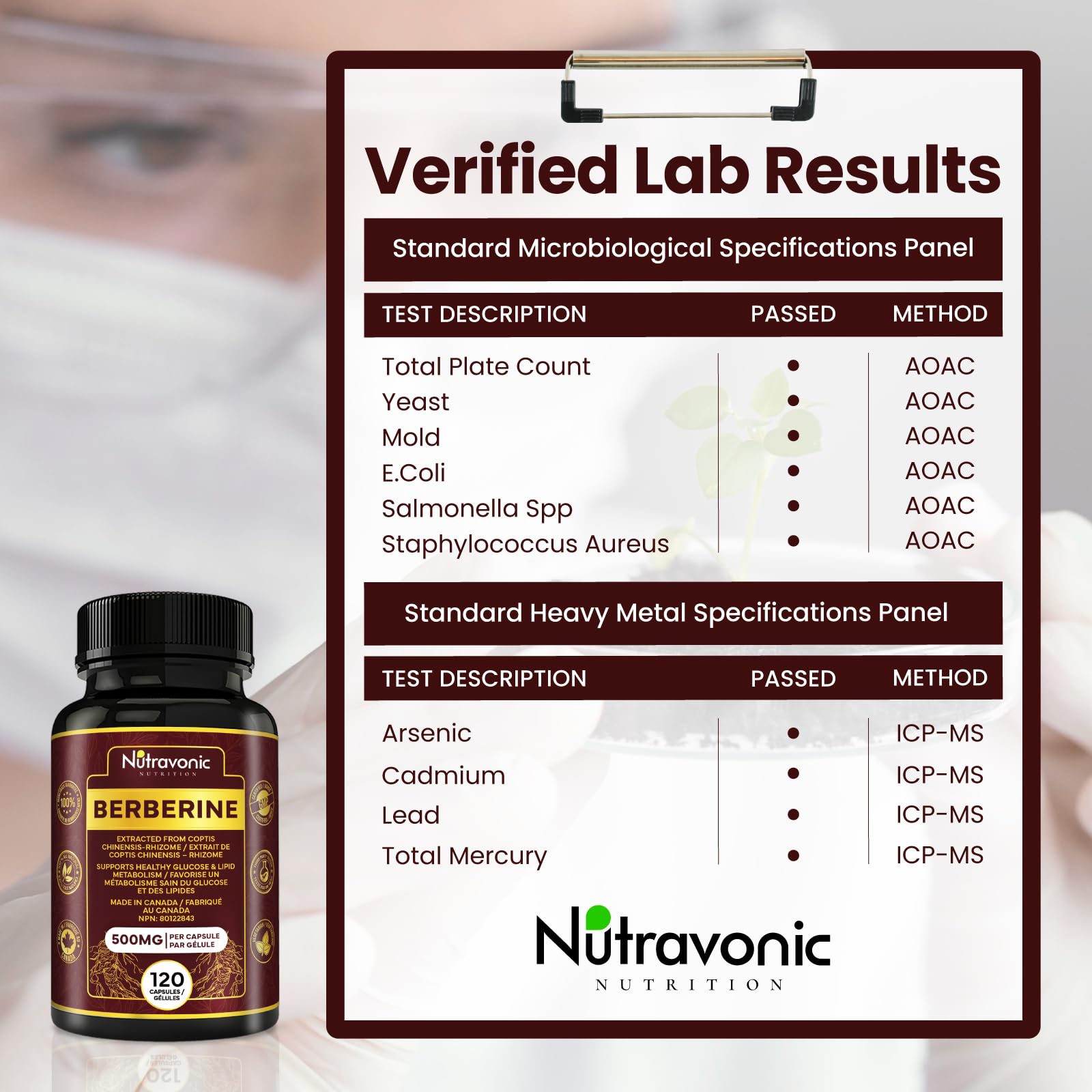Nutravonic Berberine Supplements 1000mg Per Serving, 500mg Per Capsule | Made in Canada I Supports Healthy Glucose & Lipid Metabolism | Non-GMO, Vegan, Gluten-free, 120 Easy-to-Swallow Capsules 🍁 All In One Marketplace Canada