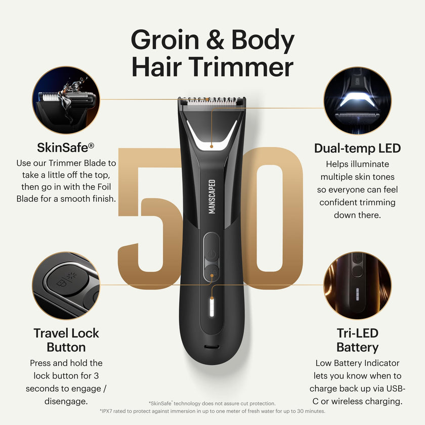 MANSCAPED® The Lawn Mower® 5.0 ULTRA Groin & Body Hair Trimmer – Dual-Head SkinSafe® Trimmer & Foil Blades, Waterproof Wet/Dry Groomer, USB-C Rechargeable with Travel Case, Men’s Ball Shaver, Black 🍁 All In One Marketplace Canada