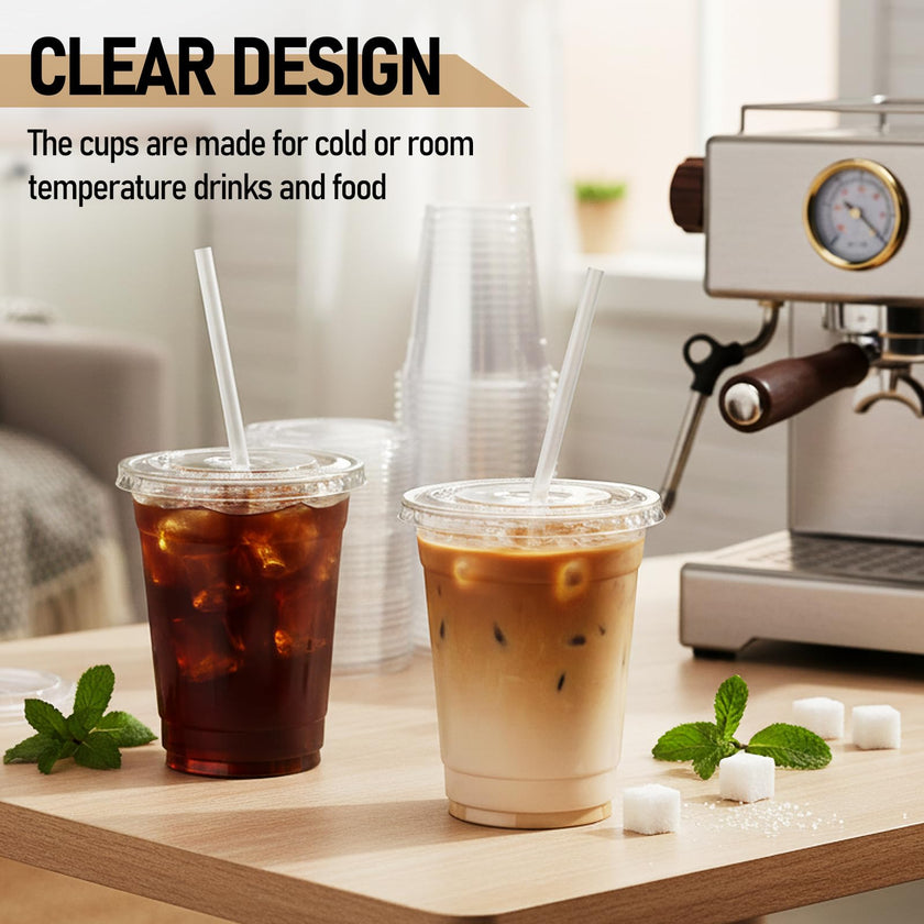 100 Pcs Clear Plastic Cups with Flat Lids and Straws, 12 oz Disposable PET Iced Coffee Cups - Ideal for Ice Coffee, Smoothie, Juice, Lemonade, Cold Beverages﻿ 🍁 All In One Marketplace Canada