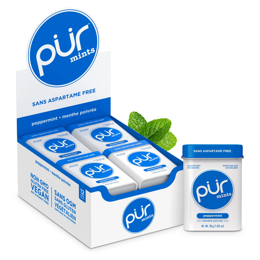 PUR Mints | Aspartame Free | Made with Xylitol | Sugar Free, Vegan, Gluten Free & Keto Friendly | Natural Peppermint Flavoured Mints, 30 Pieces (Pack of 12) 🍁 All In One Marketplace Canada