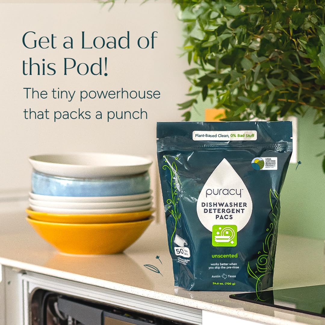 Puracy Dishwasher Pods, Natural Dishwasher Detergent, Free & Clear Dish tabs - Enzyme-Powered, Spot & Residue Free - TikTok Trend Items, Must Haves from TikTok Made Me Buy It (Free & Clear, 50 Count) 🍁 All In One Marketplace Canada