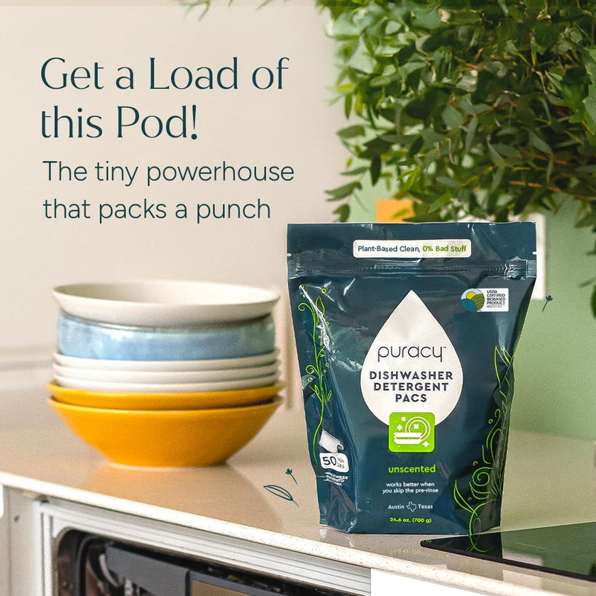 Puracy Dishwasher Pods, Natural Dishwasher Detergent, Free & Clear Dish tabs - Enzyme-Powered, Spot & Residue Free - TikTok Trend Items, Must Haves from TikTok Made Me Buy It (Free & Clear, 50 Count) 🍁 All In One Marketplace Canada