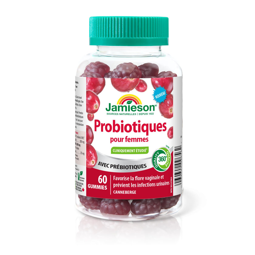 Jamieson Women's Probiotic Gummy with Cranberry and Prebiotics, 60 Gummies. Supports a Healthy Vaginal Flora and Digestive Health, Protects against UTIs. Cranberry Flavoured 🍁 All In One Marketplace Canada