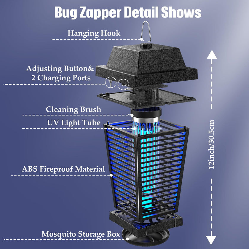 PALONE Bug Zapper with 4500V, USB-C and Solar Panel Dual Charging, Waterproof Bug Zapper with 7.5W Solar Charging Panel, Suitable for Camping Outdoor 🍁 All In One Marketplace Canada