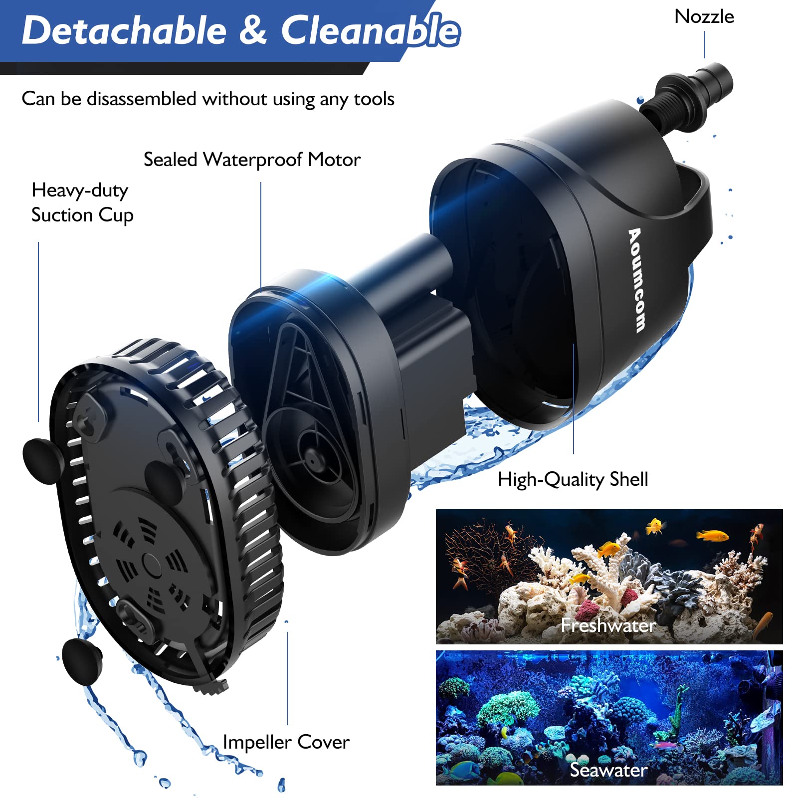 Aoumcom 200GPH Submersible Water Pump, 10W Water Fountain Pump, Aquarium Pump, 750L/H Water Pump with 7ft Power Cord for Garden Fountain, Water Table, Waterfall, Fish Tank, Pond, Hydroponics 🍁 All In One Marketplace Canada