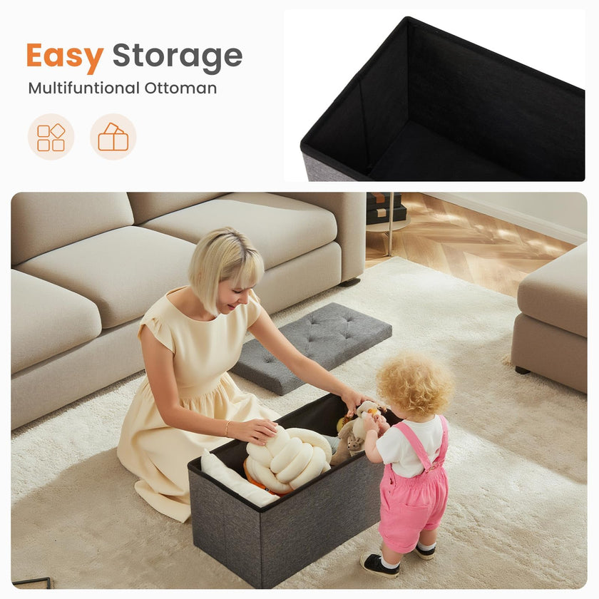 Sweetcrispy Folding Storage Ottoman Bench, Light Grey, Entryway Bench for Living Room, Ottomans with Storage for Bedroom, Heavy Duty 660 lbs Load Capacity, Linen Footrest Seat 🍁 All In One Marketplace Canada