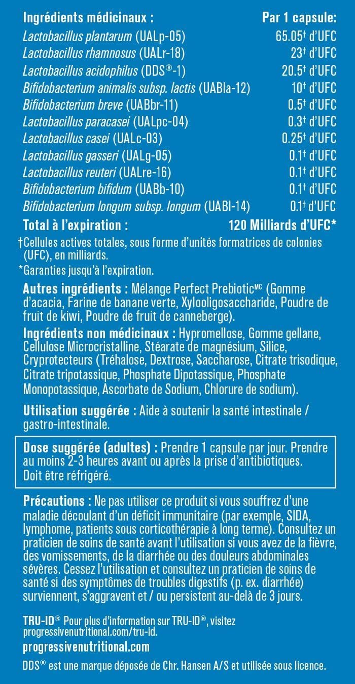 Progressive Perfect Probiotic 120 Billion CFU, Ultra-Strength 11-Strain Formula + Prebiotic Blend, with Lactobacillus plantarum and L. rhamnosus, Delayed-Release Guaranteed Potency, DNA-Verified, Gut and Digestive Support, 30 Vegan Capsules