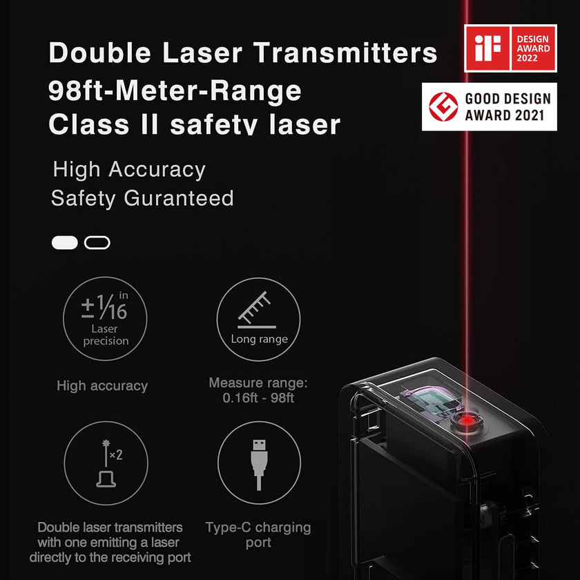 HOTO Laser Measuring Tool, Pocket-Size 98Ft Digital Laser Tape Measure ±2mm Accuracy, USB-C Rechargeable, OLED Display, Ft/M/in Unit, Real-time Data Sync, Cool Gadgets Gifts for Men & Home Use 🍁 All In One Marketplace Canada