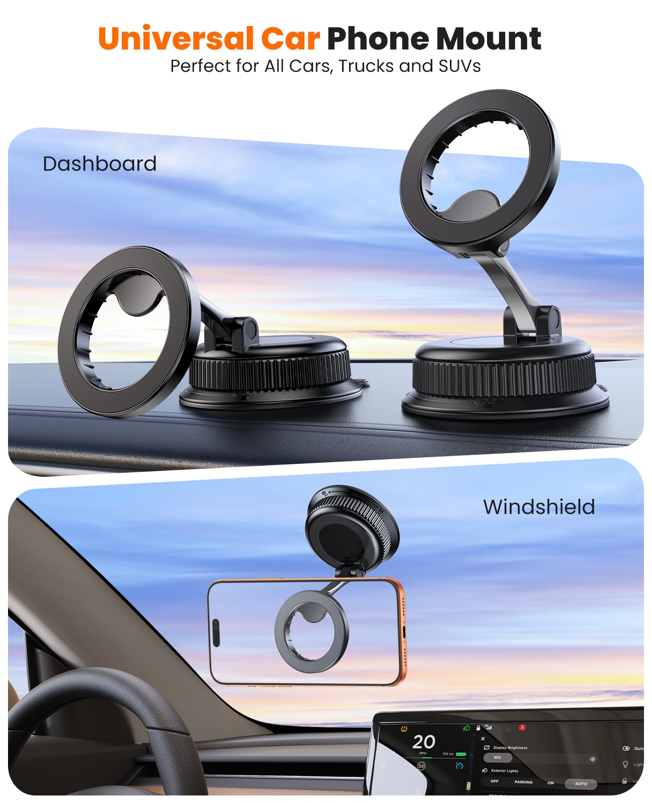 BOSILLEY Magnetic Car Phone Mount for MagSafe, Strong Suction Cup Phone Holder for Car Dashboard & Windshield, 360° Rotatable & Foldable, Adjustable Cell Phone Holder for Car, Fits iPhone 12–17 Series 🍁 All In One Marketplace Canada