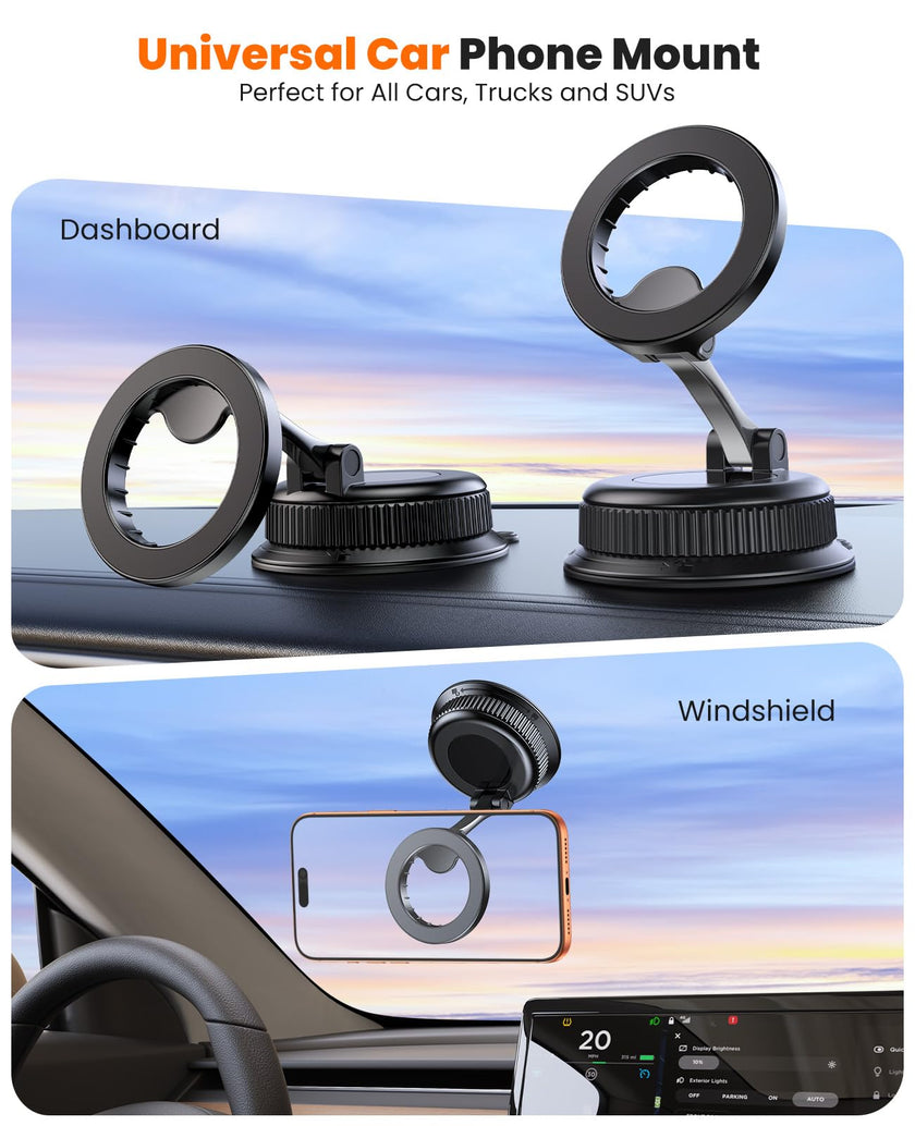 BOSILLEY Magnetic Car Phone Mount for MagSafe, Strong Suction Cup Phone Holder for Car Dashboard & Windshield, 360° Rotatable & Foldable, Adjustable Cell Phone Holder for Car, Fits iPhone 12–17 Series 🍁 All In One Marketplace Canada
