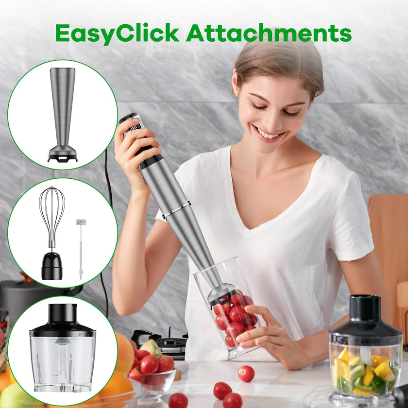 Immersion Blender Handheld Corded Hand Blenders Set 1100W, Trigger Variable Speed 5 in 1 Stick Emulsifier with Chopper, Whisk and Frother for Soup, Baby Food and Smoothies 🍁 All In One Marketplace Canada