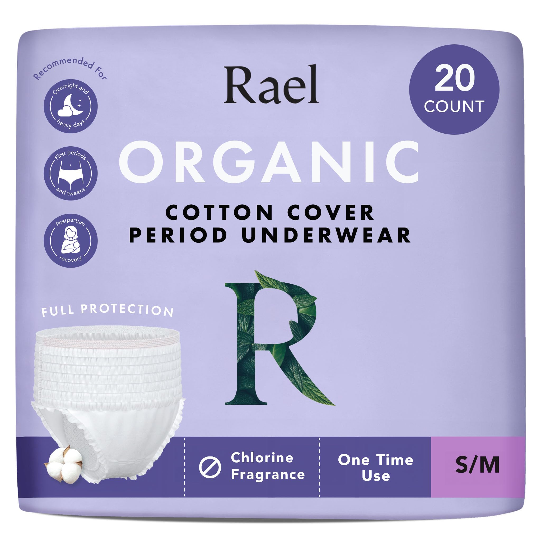 Rael Disposable Underwear for Women, Organic Cotton Cover - Incontinence Pads, Postpartum Essentials, Disposable Underwear, Unscented, Maximum Coverage (Size S-M, 20 Count) 🍁 All In One Marketplace Canada