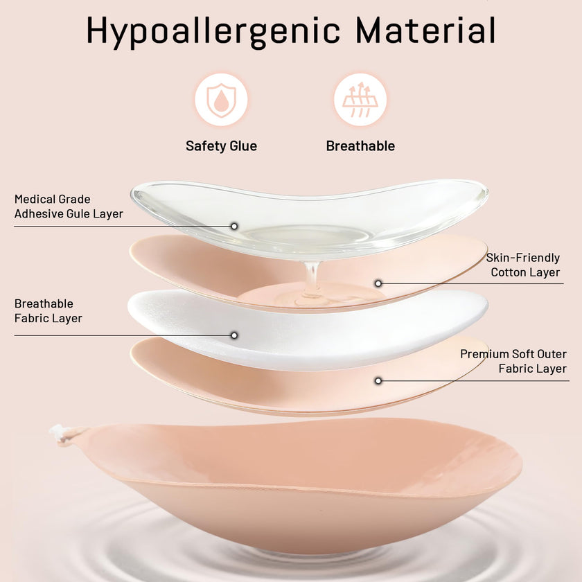 GKHWON Adhesive Bra Strapless Backless Invisible Push Up Sticky Bra with Silicone Nipple Covers Reusable Beige+Black B 🍁 All In One Marketplace Canada