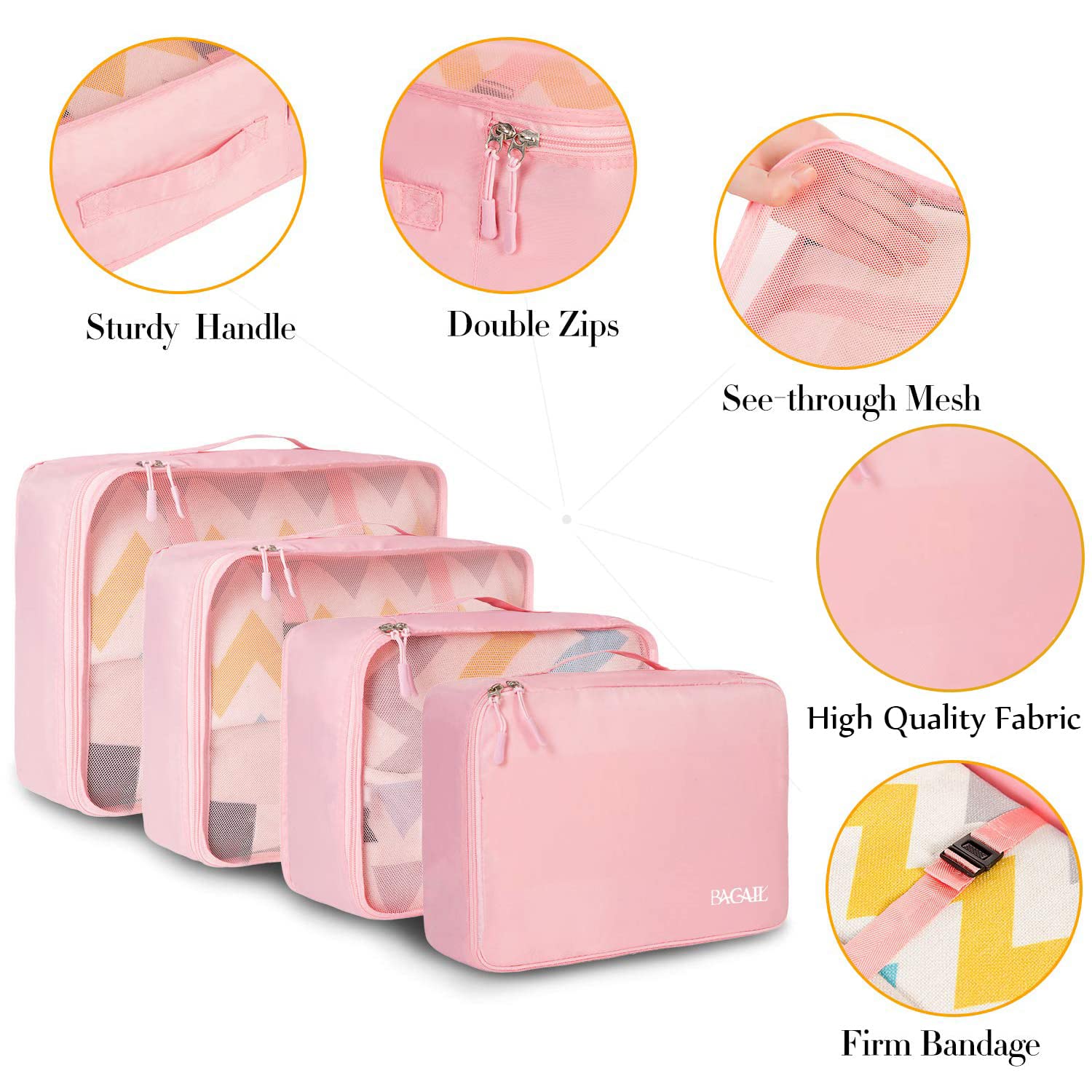 BAGAIL 8 Set Packing Cubes, Lightweight Travel Luggage Organizers with Shoe Bag, Toiletry Bag & Laundry Bag (Blush Pink) 🍁 All In One Marketplace Canada
