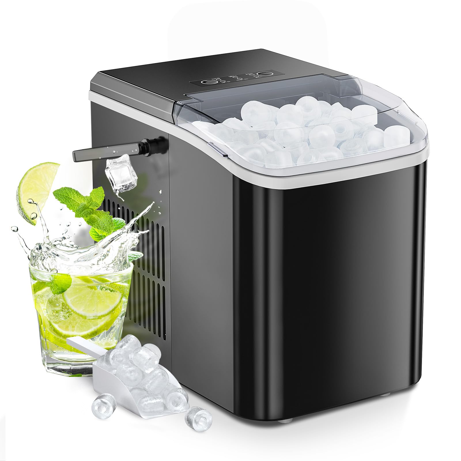 Sweetcrispy Countertop Ice Maker with Handle, 26lbs/24H Portable Ice Machine, 9 Bullet Ice Cubes Ready in 6 Mins, Self-Cleaning, Quiet Compact Ice Maker for Home, Kitchen, RV, Camping, Black 🍁 All In One Marketplace Canada