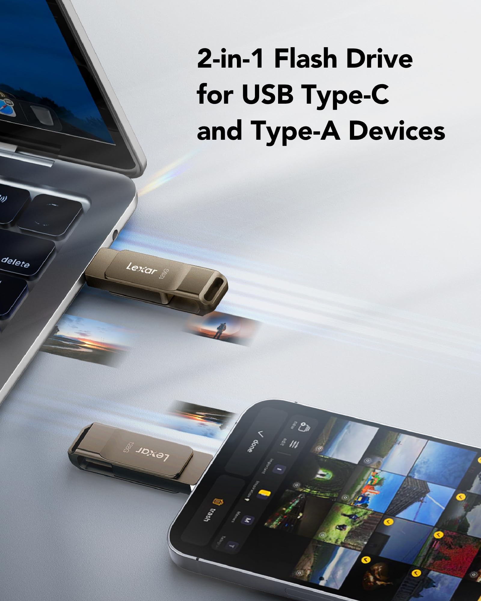 Lexar D40E 128GB Dual USB 3.2 Gen 1 Type-C Jump Drive, USB-C Flash Metal Housing Swivel Design Thumb Drive (Titanium Grey) 🍁 All In One Marketplace Canada
