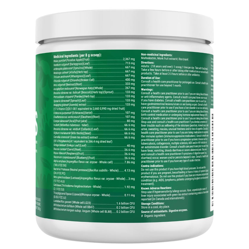 Nested Naturals Super Greens Powder - Organic Daily Greens Superfood Powder w/ 20+ Whole Foods, Spirulina, Wheat Grass & Barley Grass - Probiotics, Fiber & Enzymes - USDA Certified Organic, Original Flavour, 30 Servings 🍁 All In One Marketplace Canada
